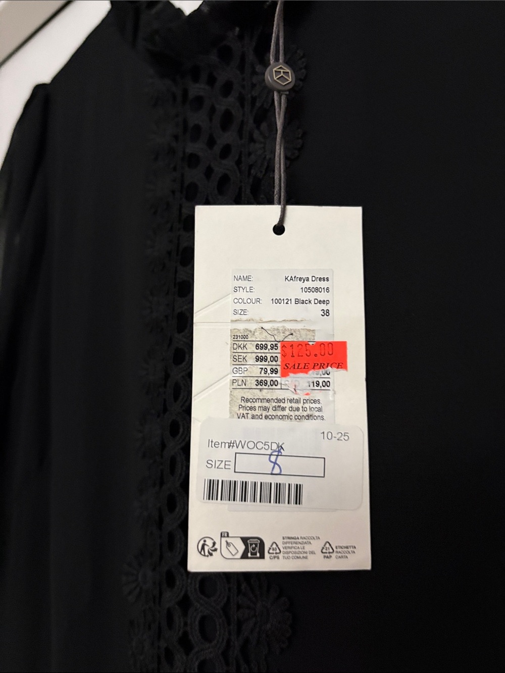 KAFFE NWT Black Lace-Trim Long Sleeve fully lined Dress size 8 - Picture 6 of 11